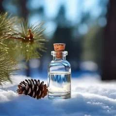 Flasche mit 100 % ätherischem ätherischen Öl der sibirischen Kiefer mit einem Volumen von 10 ml, geeignet für die Hautpflege.