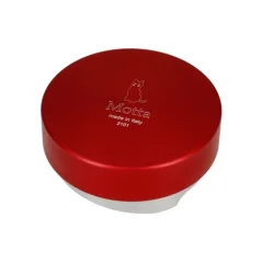 Ferramenta de nivelamento de café Motta de 58 mm em vermelho com diâmetro de 58 mm.