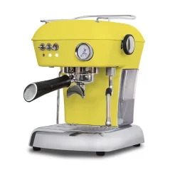 Huishoudelijke hefboom koffiemachine Ascaso Dream ONE in levendig zonnig gele kleur met een waterreservoir van 1,3 liter.