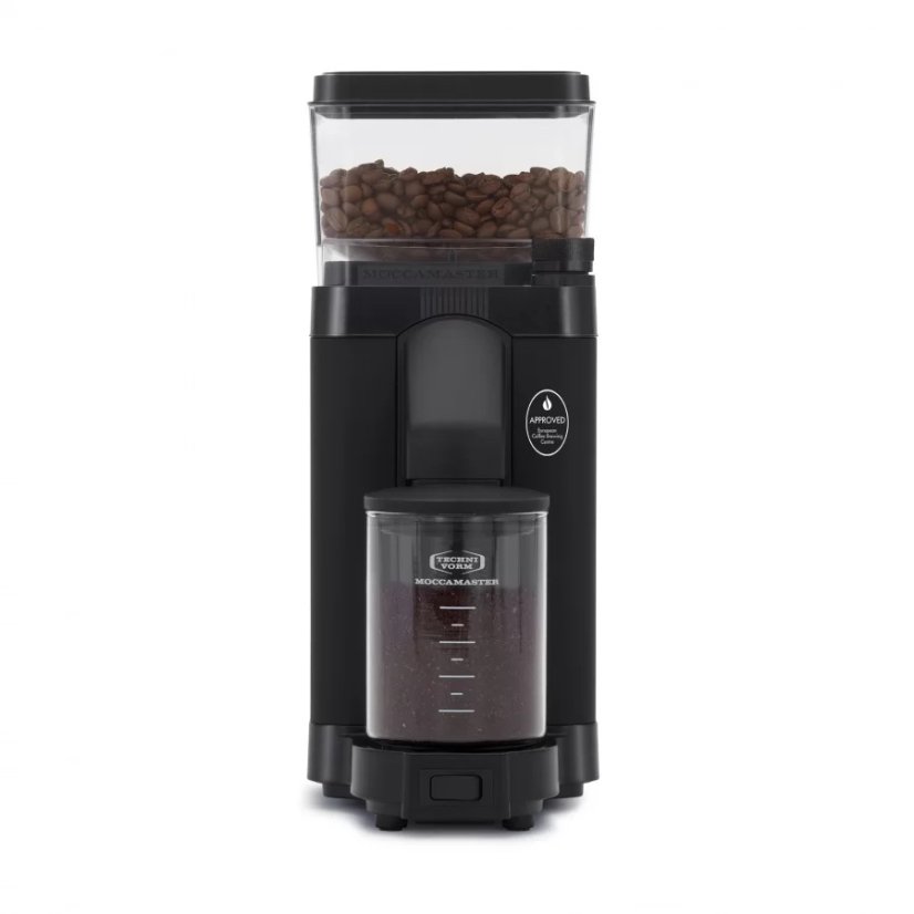 Elektrický mlynček Moccamaster KM5 v čiernej farbe.