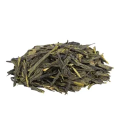 Green tea Japan Sencha Special on a white background, side view