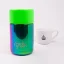 Ceramic thermal mug with coffee in the background.