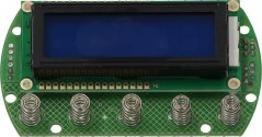 Displayplack mat enger gréngter Leiterplack, engem blo LCD-Display an enger Rei Metallfederkontakter.