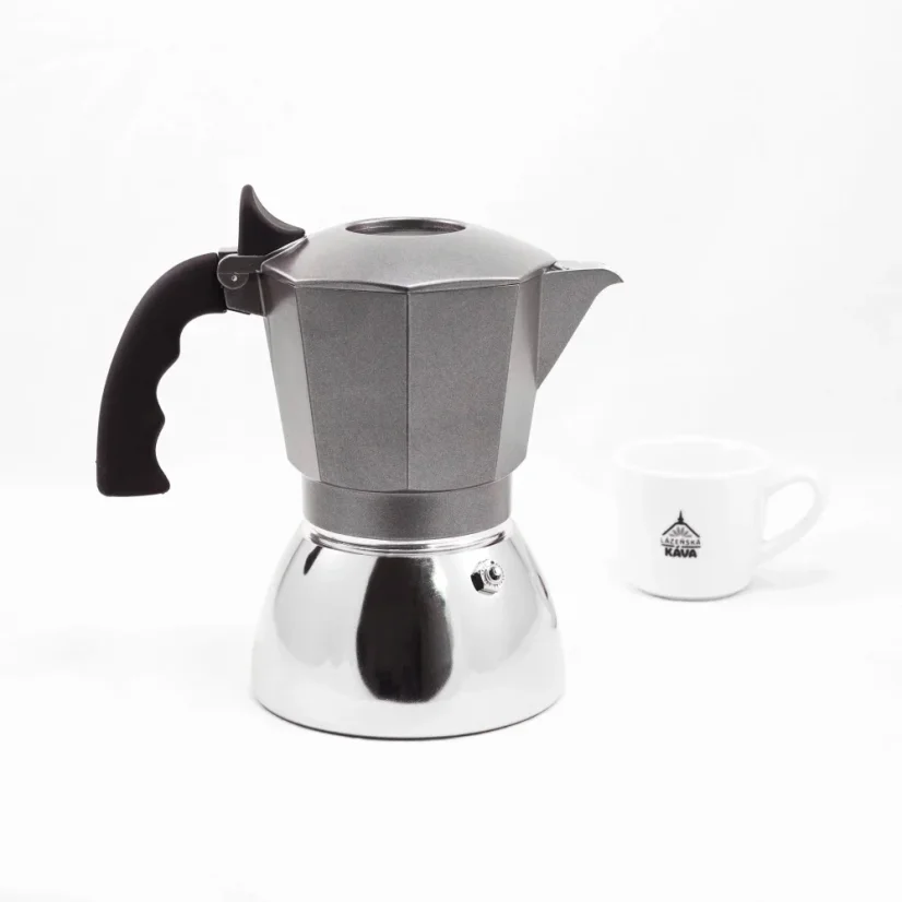 Bialetti Brikka Induction 4-cup suitable for use on halogen heating source.