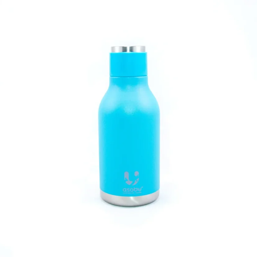 Termo botella Asobu Urban de 460 ml en color turquesa, ideal para mantener la temperatura de las bebidas durante los viajes.