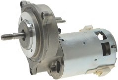 Motor vum Mueler, e Metallkierper mat enger Well op enger Säit an engem Elektromotor op der anerer.