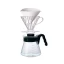 Plastic white filter dripper with glass carafe and black handle