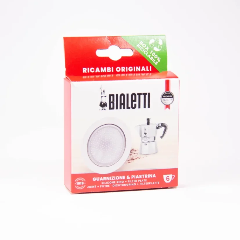 Confezione di guarnizioni Bialetti per caffettiera moka 6 induction - 1 guarnizione + 1 filtro.