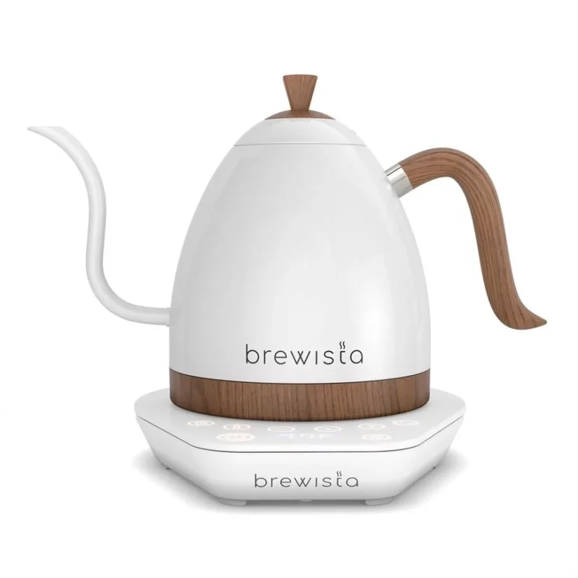White Brewista Artisan Gooseneck electric kettle with a swivel base and a capacity of 1.0 liter in an elegant Pear White design.