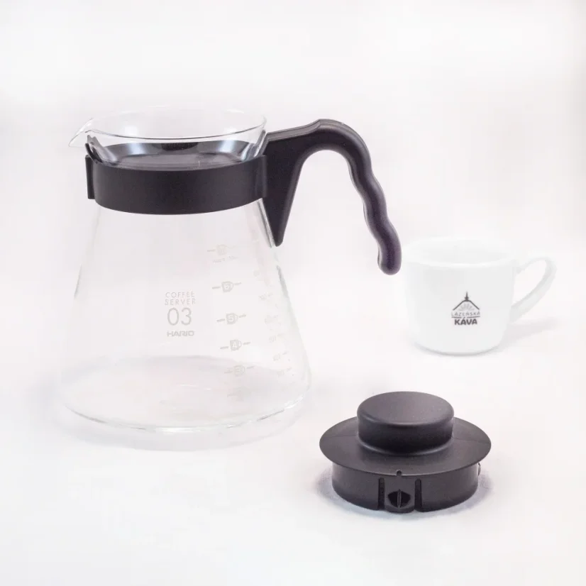 Sklenená konvička na kávu Hario Coffee Server V60-03 s objemom 1000 ml, v priehľadnej farbe.