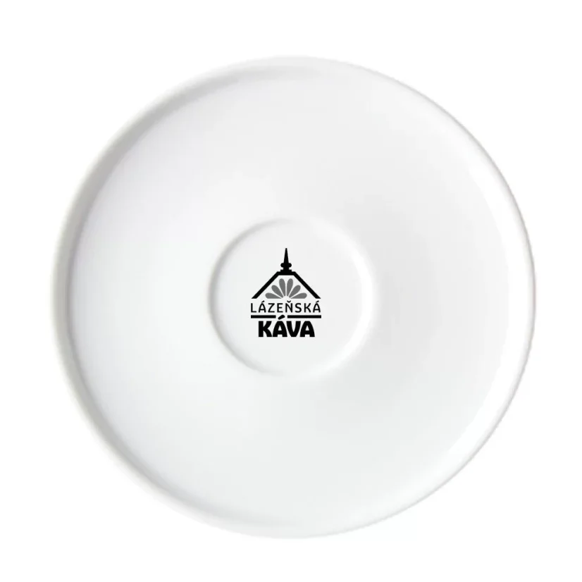 Biały porcelanowy kubek i spodek o pojemności 140 ml, idealne na poranną kawę.