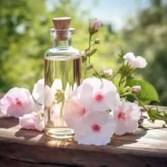 Flacon en verre de 10 ml d'huile essentielle 100% naturelle de guimauve, destinée à réduire les rides.