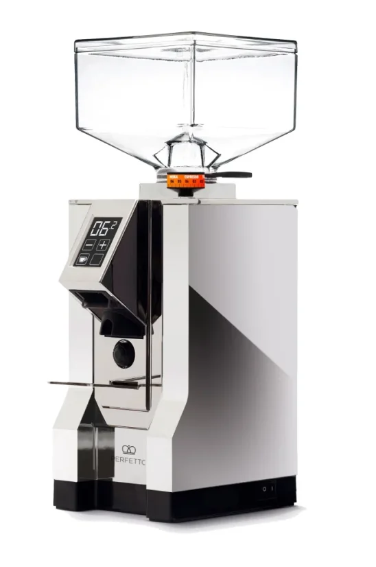 Espressový mlynček na kávu Eureka Mignon Perfetto 16CR Chrome, ideálny pre prípravu espressa.