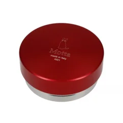 Red Motta Lightning 58.5 mm coffee tamper with adjustable pressure, made of stainless steel.
