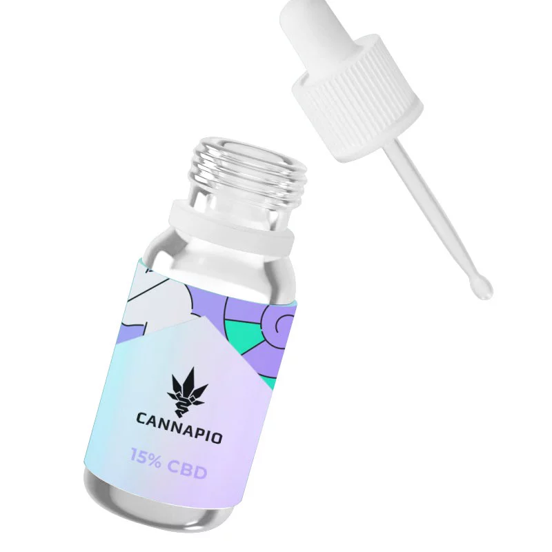 Bottle of natural full-spectrum CBD oil Cannapio Stronger 15% with a volume of 10 ml, ideal for supporting overall health and well-being.