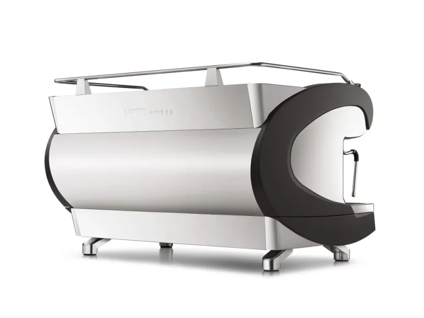Cafetera profesional de palanca Nuova Simonelli Aurelia Wave T3 2GR en color negro con función de limpieza automática.