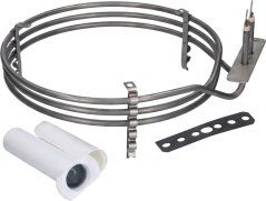 Heizung 2900W 230V, ronn Spiral aus dräi Windungen mat Montagebänner an engem Uschloss mat Stëft. Heizung 2900W 230V, ronn Spiral aus dräi Windungen mat Montagebänner an engem Uschloss mat Stëft.