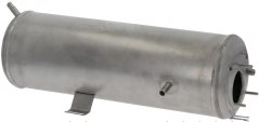 Zylindreschen Metall-Boiler mat seitleche Metallausgäng an Montagehalter ënnen.