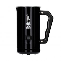 Fekete tejhabosító Bialetti MKF02 Nero a cappuccino elkészítéséhez.