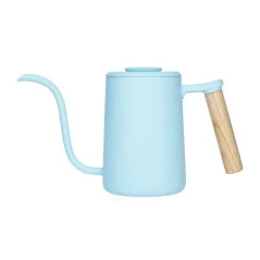 Blue Timemore Fish Youth gooseneck kettle with wooden handle