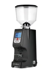 Espresso coffee grinder Eureka Atom Specialty 65 in black stainless steel finish.