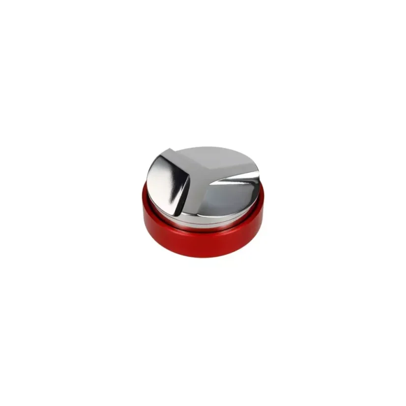 Roter Verteilerwerkzeug mit einem Durchmesser von 58,5 mm für die gleichmäßige Verteilung von gemahlenem Kaffee.