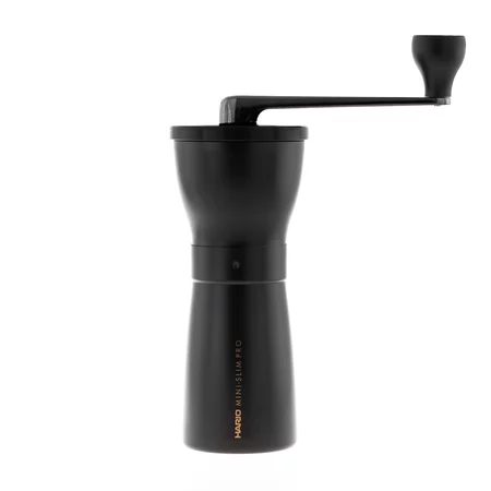 Manual coffee grinder Hario Mini Mill Slim Pro in black, made from durable plastic.