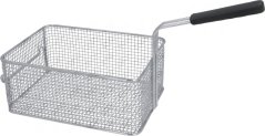 Kuerf fir Friteuse 295x215x120 mm, rechteckege Drotkuerf mat dichtem Gitter an engem gebéiten Grëff mat schwaarzem Griff riets. Kuerf fir Friteuse 295x215x120 mm, rechteckege Drotkuerf mat dichtem Gitter an engem gebéiten Grëff mat schwaarzem Griff riets.
