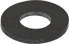 Flaach schwaarz Gummidichtung, rond a Form, mat engem Luch an der Mëtt.