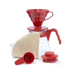 Hario sada V60-02 Pour Over Kit plastový červený