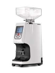White Eureka Atom 60 espresso grinder from Italy.