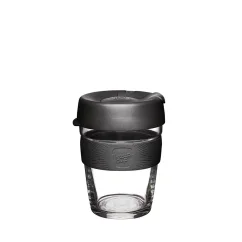 Gobelet thermique en verre avec couvercle noir et support en caoutchouc noir d'une capacité de 340 ml Gobelet thermique en verre avec couvercle noir et support en caoutchouc noir d'une capacité de 340 ml