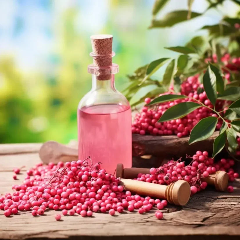 Flacon d'huile essentielle Péstík Poivre rose - 100% naturelle, 10 ml, idéale pour soulager la grippe et le rhume.
