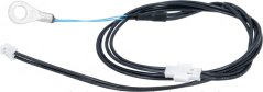Temperatursonda mat engem laangen opgerollte schwaarze Kabel, un engem Enn e Réngaa, weider e wäisse Stecker. Temperatursonda mat engem laangen opgerollte schwaarze Kabel, un engem Enn e Réngaa, weider e wäisse Stecker.