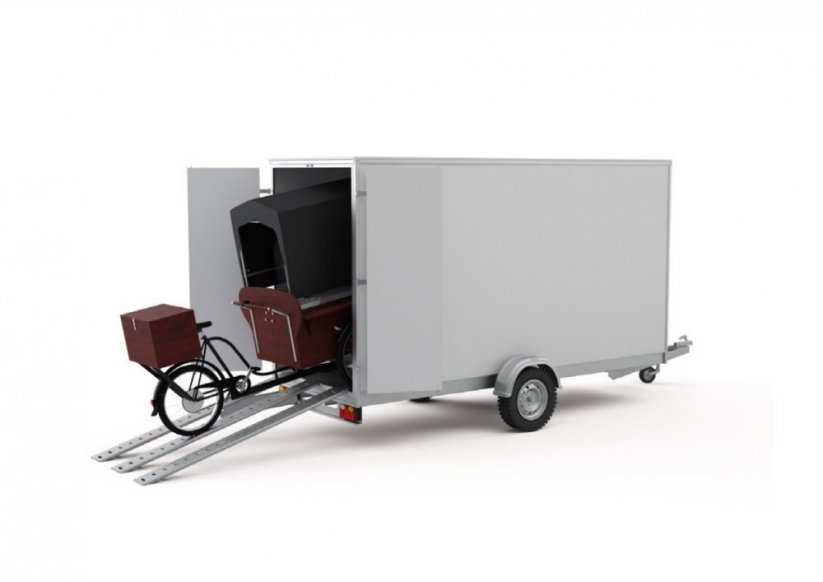 Remorque cargo pour le transport d'un vélo-café mobile