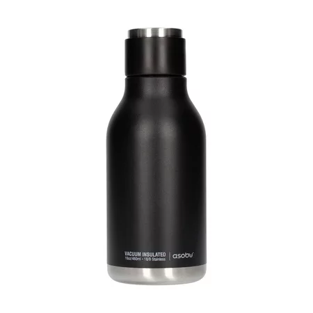 Fekete Asobu Urban Water Bottle utazó palack 460 ml űrtartalommal, ideális az italok hőmérsékletének megőrzésére.
