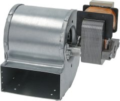 Ventilatormotor mat metallenem Trommelkierper, engem Flilleksrad an enger Wécklung mat Spull op der Säit Ventilatormotor mat metallenem Trommelkierper, engem Flilleksrad an enger Wécklung mat Spull op der Säit