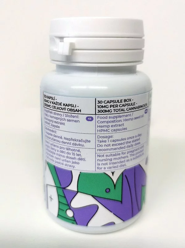 Packaging with description of full-spectrum hemp capsules Cannapio.