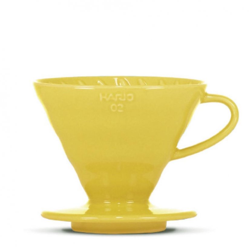 Dripper do kawy Hario V60-02 w kolorze żółtym.