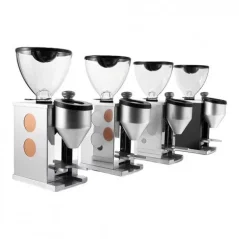 Cuatro variantes del molino Rocket Espresso FAUSTINO colocadas una al lado de la otra. Cuatro variantes del molino Rocket Espresso FAUSTINO colocadas una al lado de la otra.
