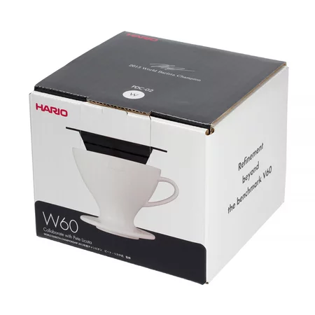White Hario W60-02 coffee dripper, ideal for coffee brewing.
