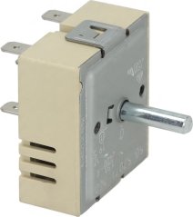 Energie-Regulator mat engem beige Kierper, Loftungsschlëtzer ënnen an enger Metallwell mat enger Rill. Energie-Regulator mat engem beige Kierper, Loftungsschlëtzer ënnen an enger Metallwell mat enger Rill.