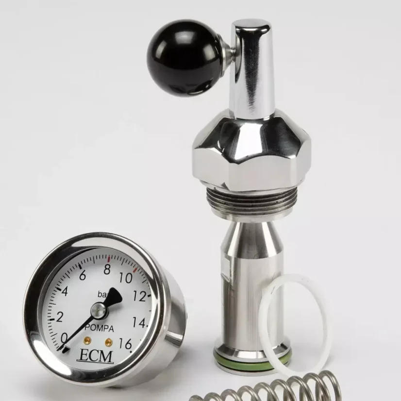 Kit pour le profilage de la pression ECM E61 Flow Control, fabriqué en acier inoxydable, conçu pour un contrôle précis de la pression lors de la préparation du café.