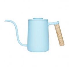 Blue Timemore Fish Youth teapot with gooseneck and wooden handle