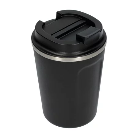 Fekete Asobu Cafe Compact termohrnek 380 ml űrtartalommal, ideális utazáshoz.