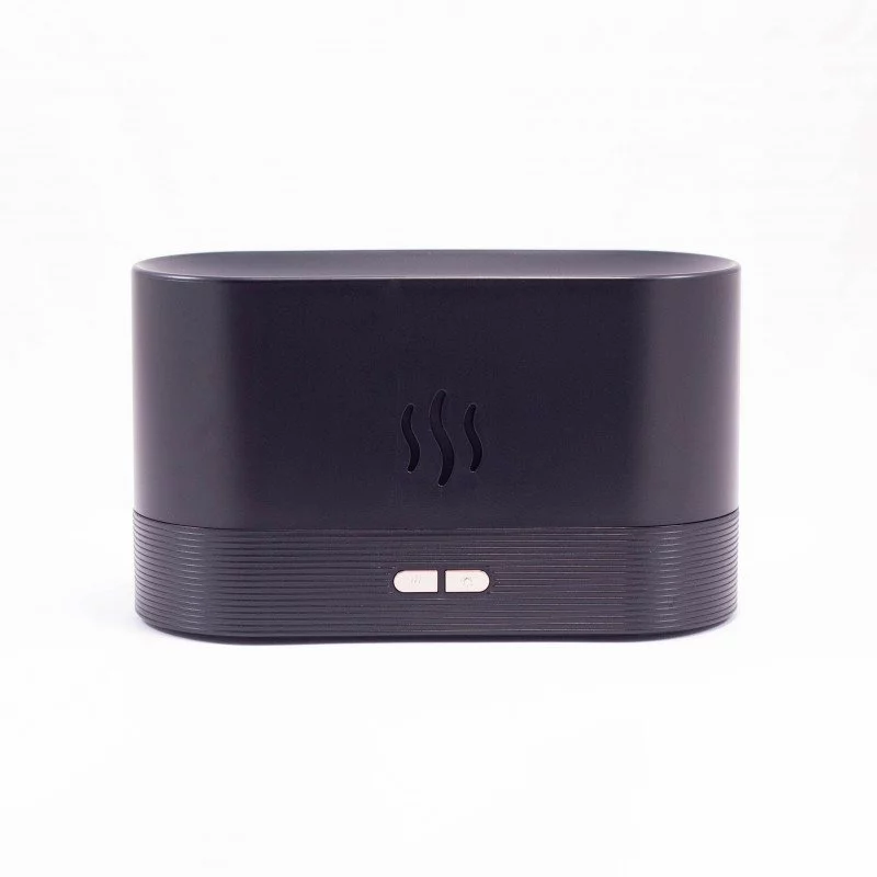 Black electric aroma diffuser with flame imitation.