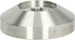 Metallbasis vum Tamper a konescher Form mat engem Gewandlach an der Mëtt. Metallbasis vum Tamper a konescher Form mat engem Gewandlach an der Mëtt.