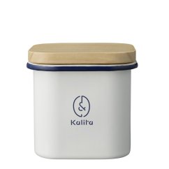 Enamelled canister with a wooden lid. Volume 1000 ml.
