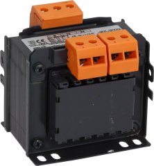 Transformator 0-230-400V/0-12-24V 75VA, schwaarze Transformatorblock mat orange Klemmleiste Transformator 0-230-400V/0-12-24V 75VA, schwaarze Transformatorblock mat orange Klemmleiste