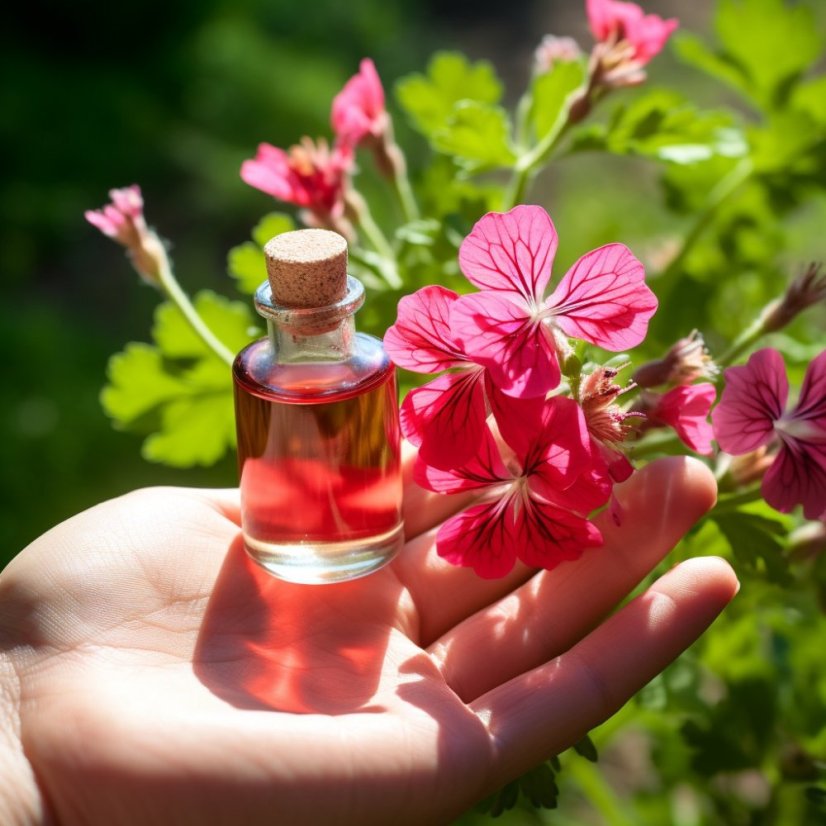Essential oil of pink geranium by Pestik, 10 ml, designed to support hormonal balance.